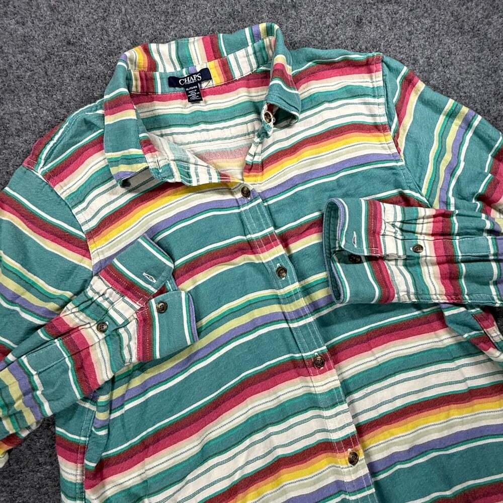 Chaps Denim Women's Multi-Color Striped Long Sleeve Button-Up Shirt XL